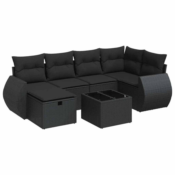 Set canapele de grădină cu perne, 7 piese, negru, poliratan - WALTI WALTI