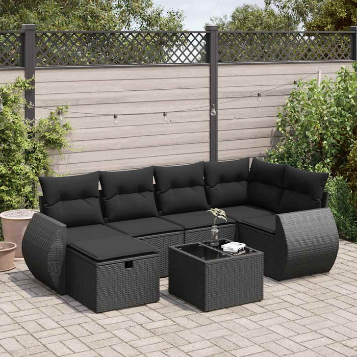 Set canapele de grădină cu perne, 7 piese, negru, poliratan - WALTI WALTI