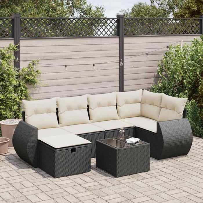 Set canapele de grădină cu perne, 7 piese, negru, poliratan WALTI