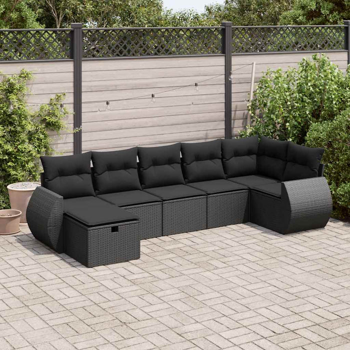 Set canapele de grădină cu perne, 7 piese, negru, poliratan - WALTI WALTI