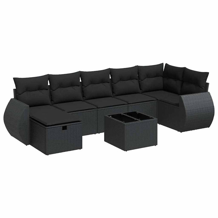 Set mobilier de grădină cu perne, 8 piese, negru, poliratan - WALTI WALTI