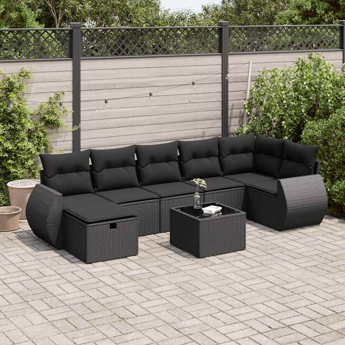 Set mobilier de grădină cu perne, 8 piese, negru, poliratan - WALTI WALTI
