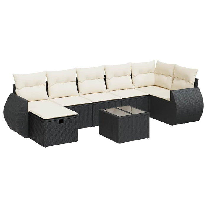 Set mobilier de grădină cu perne, 8 piese, negru, poliratan - WALTI WALTI
