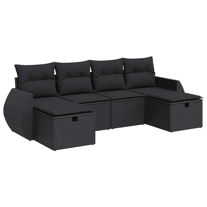 Set mobilier de grădină cu perne, 6 piese, negru, poliratan - WALTI WALTI