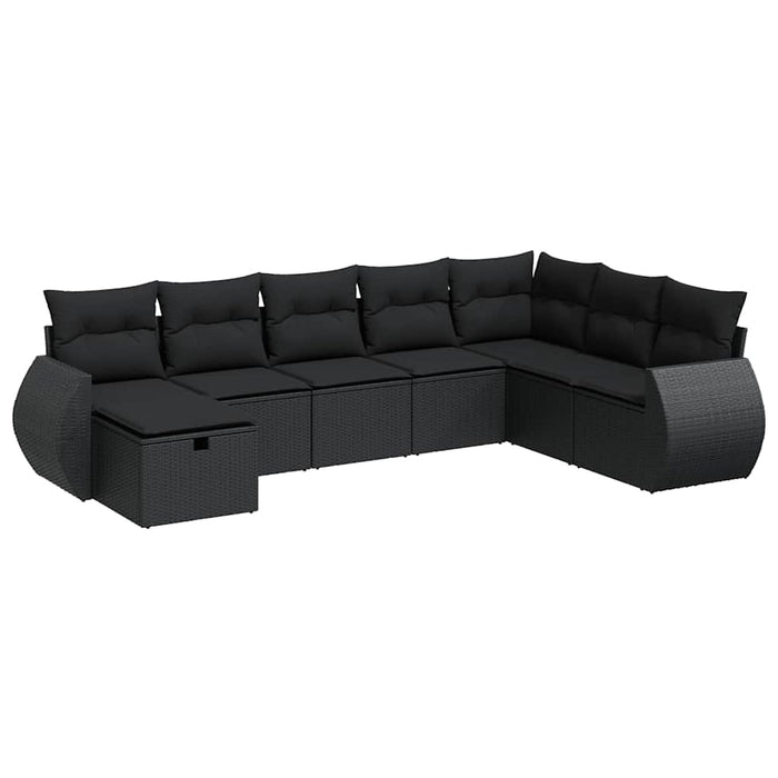 Set mobilier de grădină cu perne, 8 piese, negru, poliratan WALTI