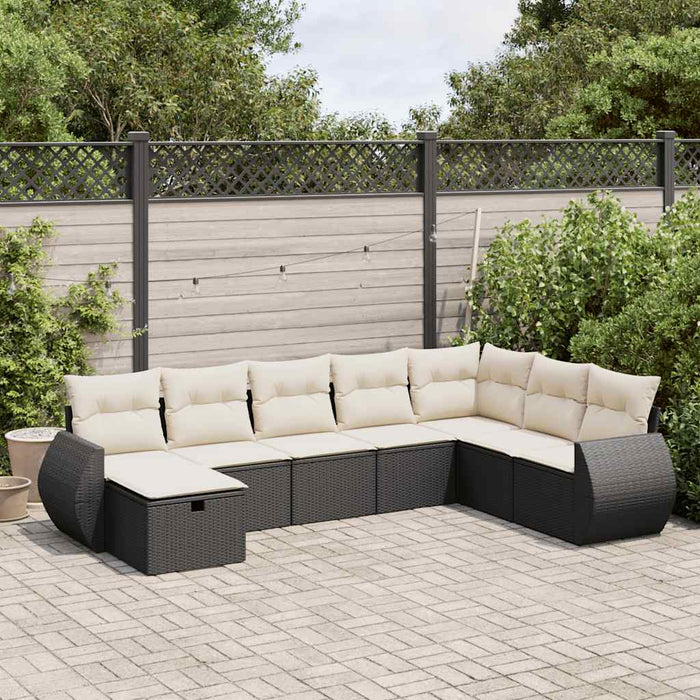 Set mobilier de grădină cu perne, 8 piese, negru, poliratan WALTI