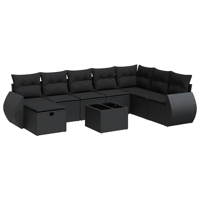 Set mobilier de grădină cu perne, 9 piese, negru, poliratan WALTI