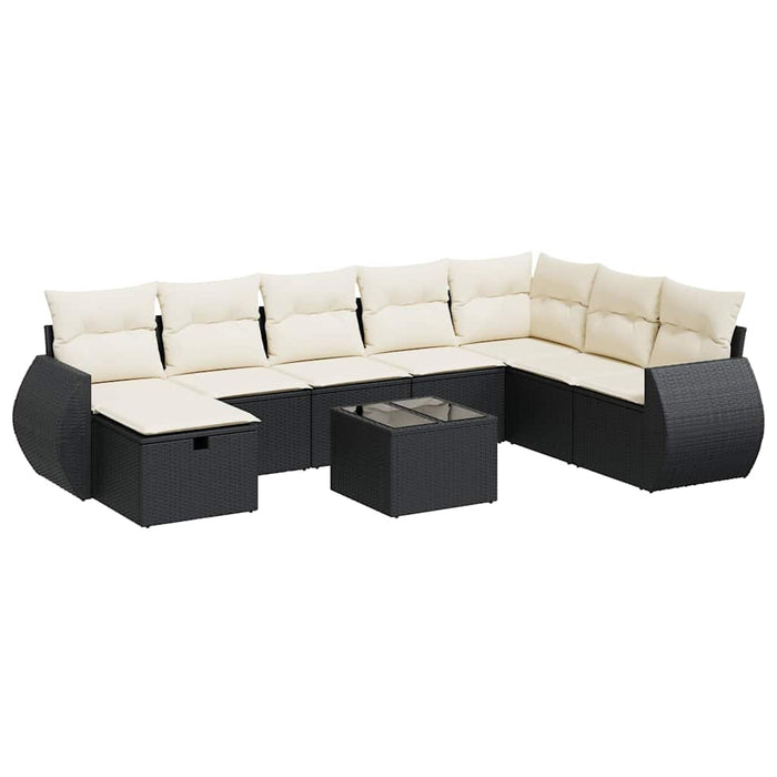 Set mobilier de grădină cu perne, 9 piese, negru, poliratan WALTI