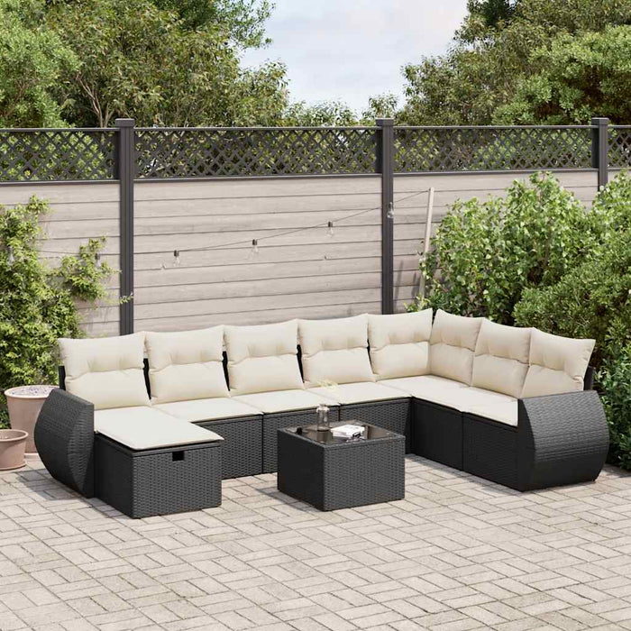 Set mobilier de grădină cu perne, 9 piese, negru, poliratan WALTI