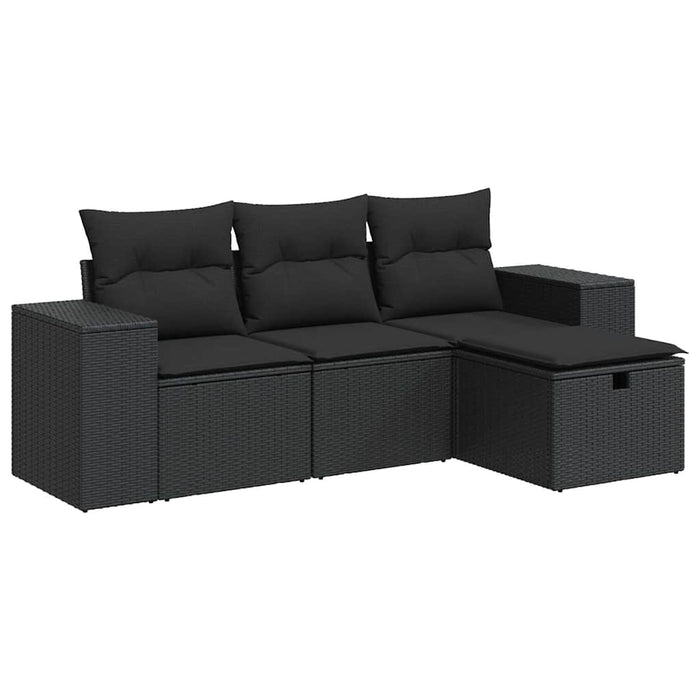 Set mobilier de grădină cu perne, 4 piese, negru, poliratan - WALTI WALTI