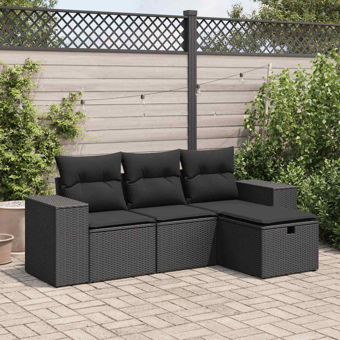 Set mobilier de grădină cu perne, 4 piese, negru, poliratan - WALTI WALTI
