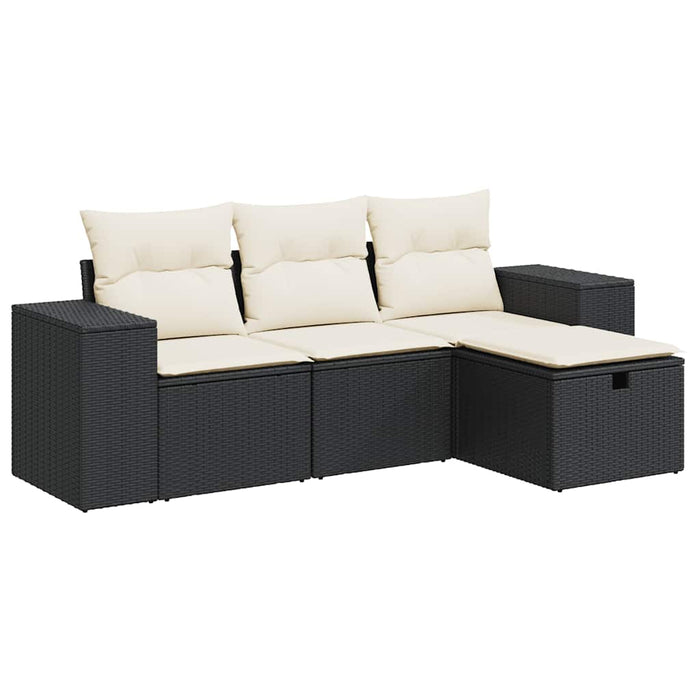 Set mobilier de grădină cu perne, 4 piese, negru, poliratan WALTI