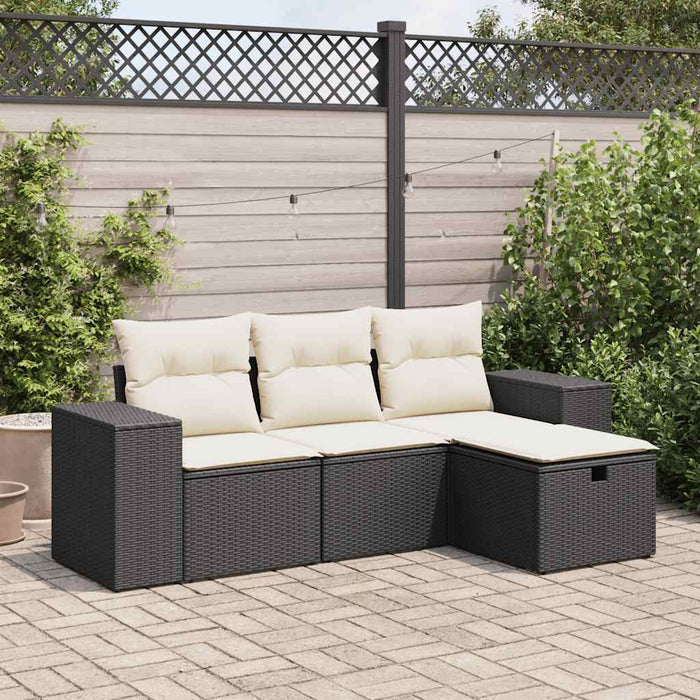 Set mobilier de grădină cu perne, 4 piese, negru, poliratan WALTI