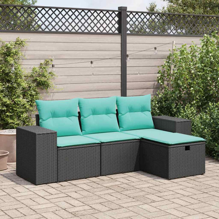 Set mobilier de grădină cu perne, 4 piese, negru, poliratan - WALTI WALTI