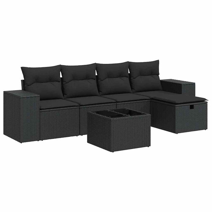 Set mobilier de grădină cu perne, 6 piese, negru, poliratan - WALTI WALTI