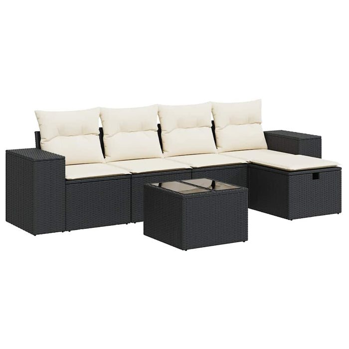 Set mobilier de grădină cu perne, 6 piese, negru, poliratan - WALTI WALTI