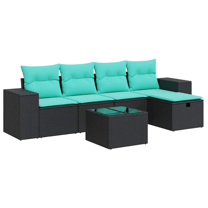 Set mobilier de grădină cu perne, 6 piese, negru, poliratan WALTI