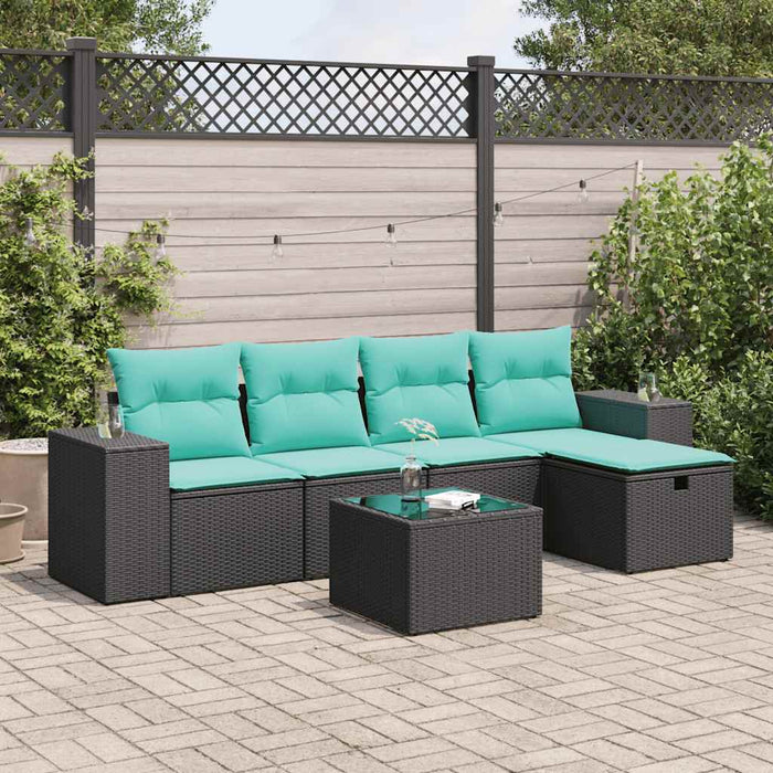 Set mobilier de grădină cu perne, 6 piese, negru, poliratan WALTI