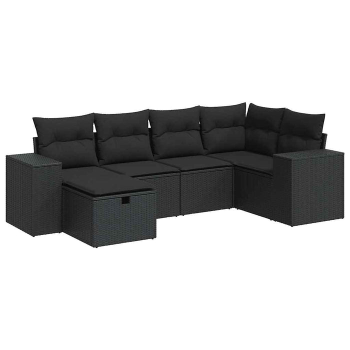 Set mobilier de grădină cu perne, 6 piese, negru, poliratan WALTI