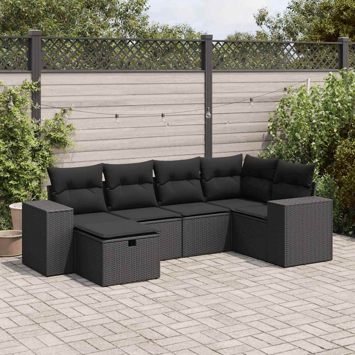 Set mobilier de grădină cu perne, 6 piese, negru, poliratan WALTI