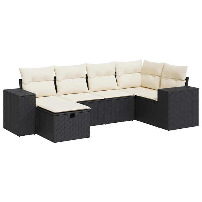 Set mobilier de grădină cu perne, 6 piese, negru, poliratan - WALTI WALTI