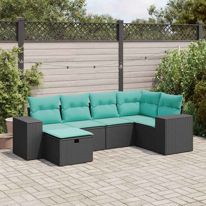 Set mobilier de grădină cu perne, 6 piese, negru, poliratan WALTI