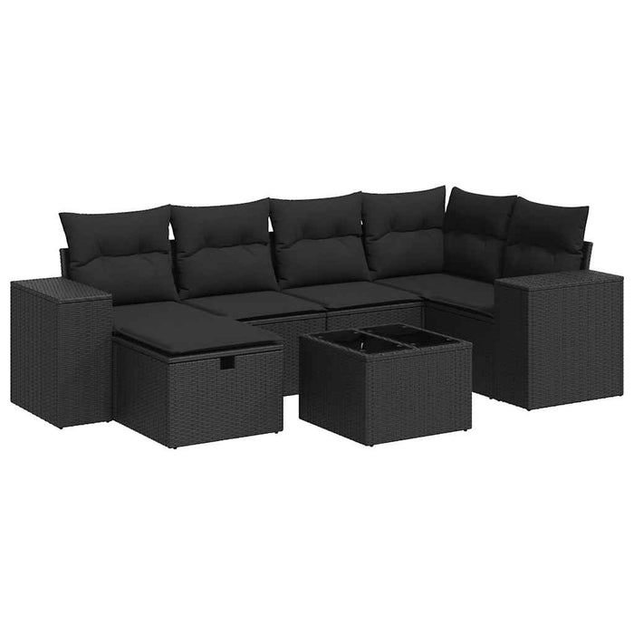 Set canapele de grădină cu perne, 7 piese, negru, poliratan - WALTI WALTI