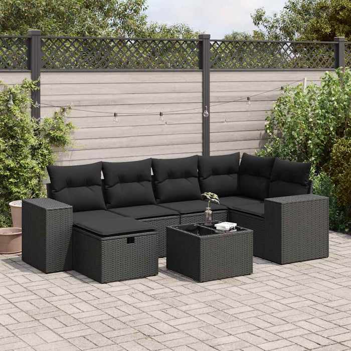 Set canapele de grădină cu perne, 7 piese, negru, poliratan - WALTI WALTI