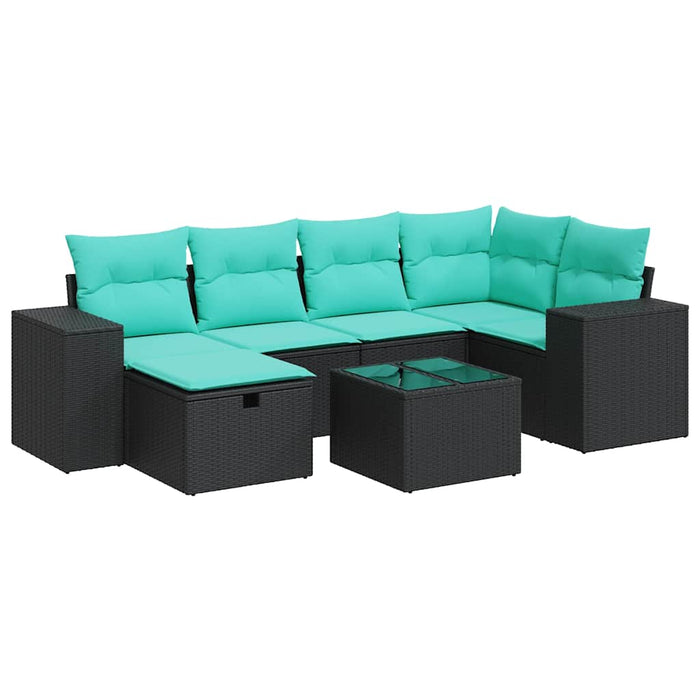 Set canapele de grădină cu perne, 7 piese, negru, poliratan - WALTI WALTI