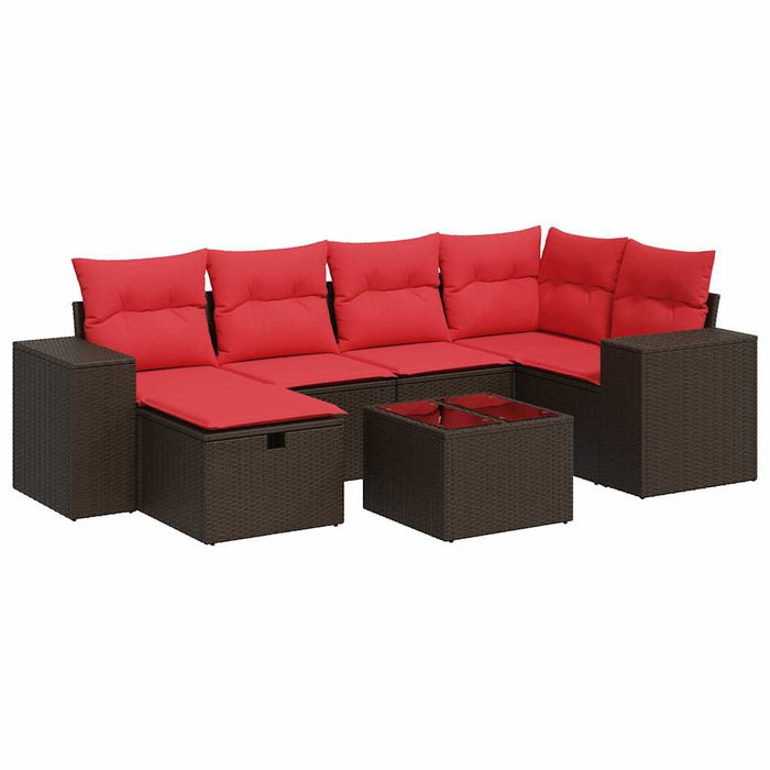 Set canapele de grădină cu perne, 7 piese, maro, poliratan WALTI