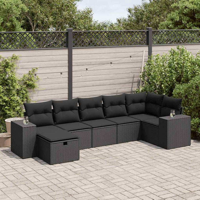 Set canapele de grădină cu perne, 7 piese, negru, poliratan - WALTI WALTI