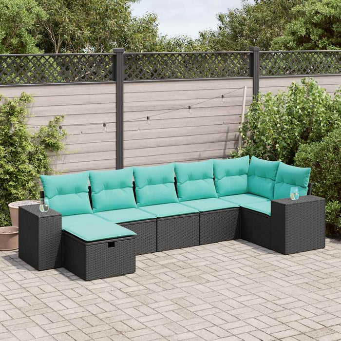Set canapele de grădină cu perne, 7 piese, negru, poliratan - WALTI WALTI