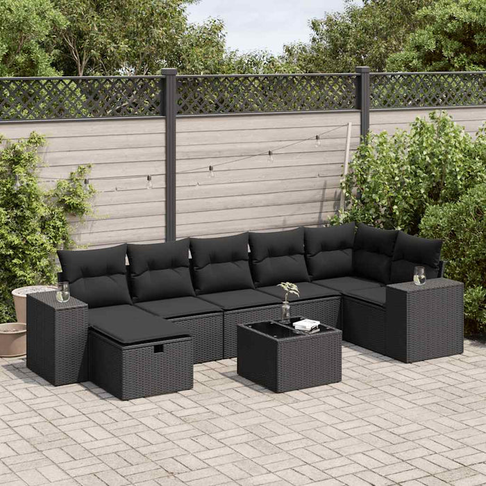 Set mobilier de grădină cu perne, 8 piese, negru, poliratan WALTI