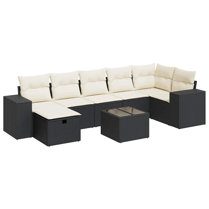 Set mobilier de grădină cu perne, 8 piese, negru, poliratan WALTI