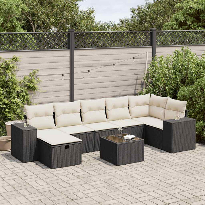 Set mobilier de grădină cu perne, 8 piese, negru, poliratan WALTI