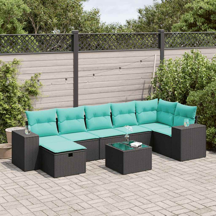 Set mobilier de grădină cu perne, 8 piese, negru, poliratan - WALTI WALTI