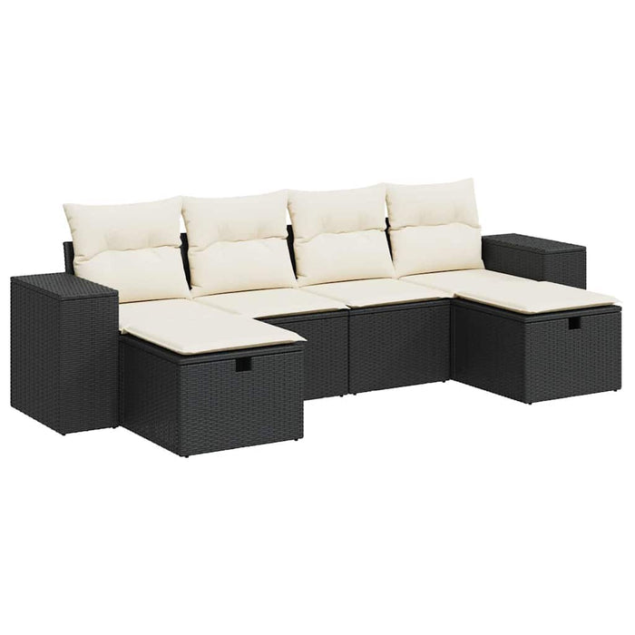 Set mobilier de grădină cu perne, 6 piese, negru, poliratan - WALTI WALTI