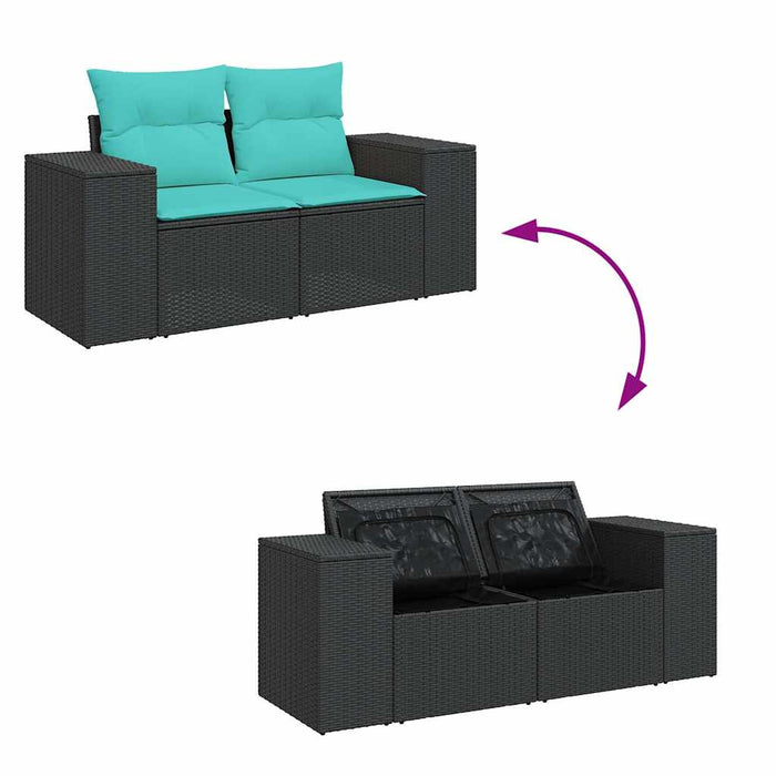 Set mobilier de grădină cu perne, 6 piese, negru, poliratan WALTI