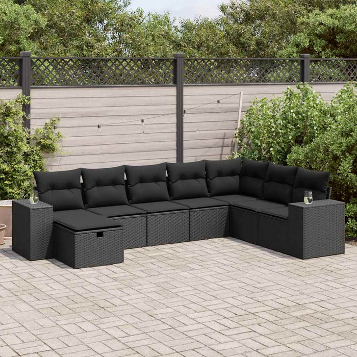 Set mobilier de grădină cu perne, 8 piese, negru, poliratan - WALTI WALTI