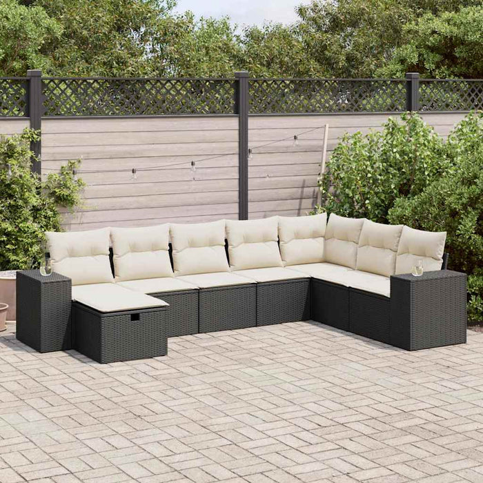 Set mobilier de grădină cu perne, 8 piese, negru, poliratan - WALTI WALTI