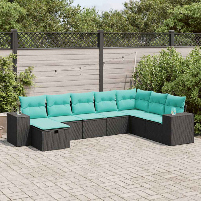 Set mobilier de grădină cu perne, 8 piese, negru, poliratan - WALTI WALTI