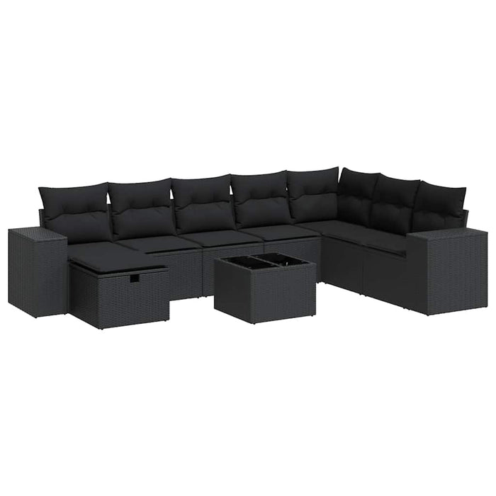 Set mobilier de grădină cu perne, 9 piese, negru, poliratan WALTI