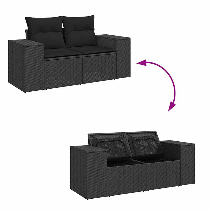 Set mobilier de grădină cu perne, 9 piese, negru, poliratan WALTI
