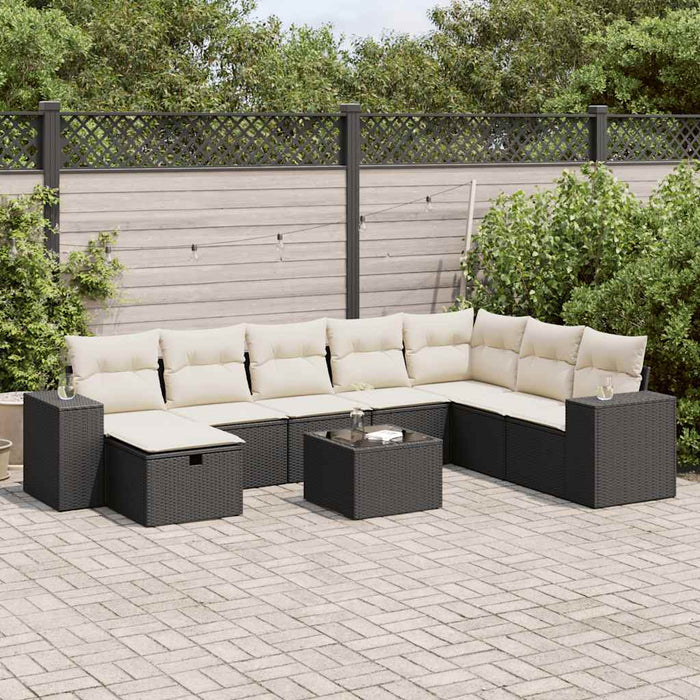 Set mobilier de grădină cu perne, 9 piese, negru, poliratan WALTI