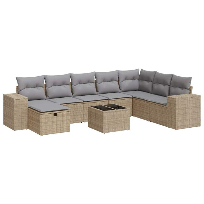 Set canapele de grădină, 9 piese, cu perne, bej, poliratan - WALTI WALTI