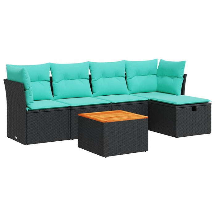 Set mobilier de grădină cu perne, 6 piese, negru, poliratan WALTI