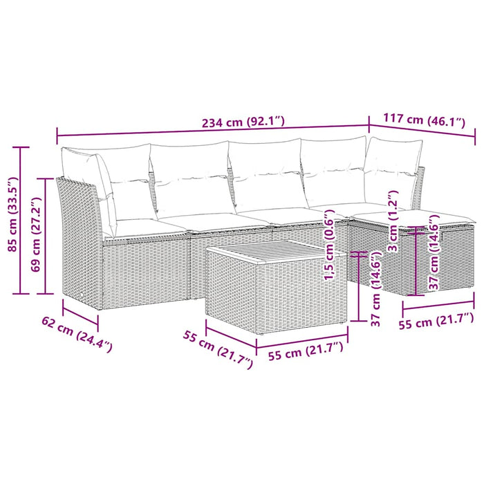 Set mobilier de grădină cu perne, 6 piese, negru, poliratan WALTI