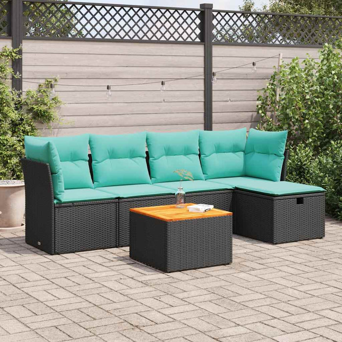 Set mobilier de grădină cu perne, 6 piese, negru, poliratan WALTI