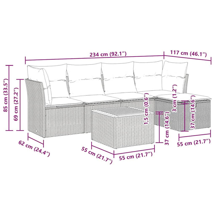 Set mobilier grădină cu perne, 6 piese, gri, poliratan - WALTI WALTI