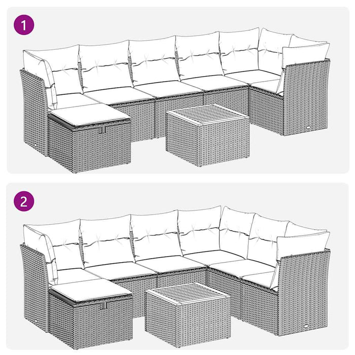 Set mobilier de grădină cu perne, 8 piese, negru, poliratan - WALTI WALTI